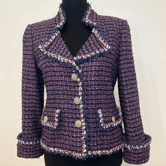 Chanel F/W 2013, Red, Ivory & Navy Tweed Blazer Size FR 34//US Small - Picture 3 of 11